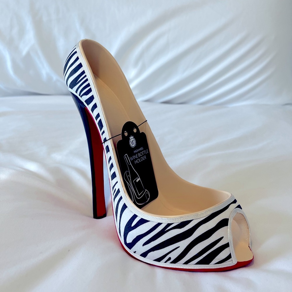 Wine Bottle Holder High Heel Zebra Print